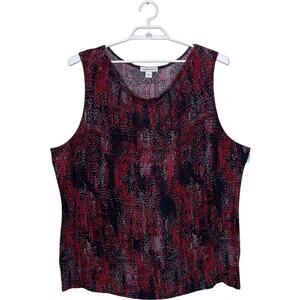 COLDWATER CREEK Black Red‎ Printed Draped Cowl Neck Slinky Knit Tunic Tank - 3X